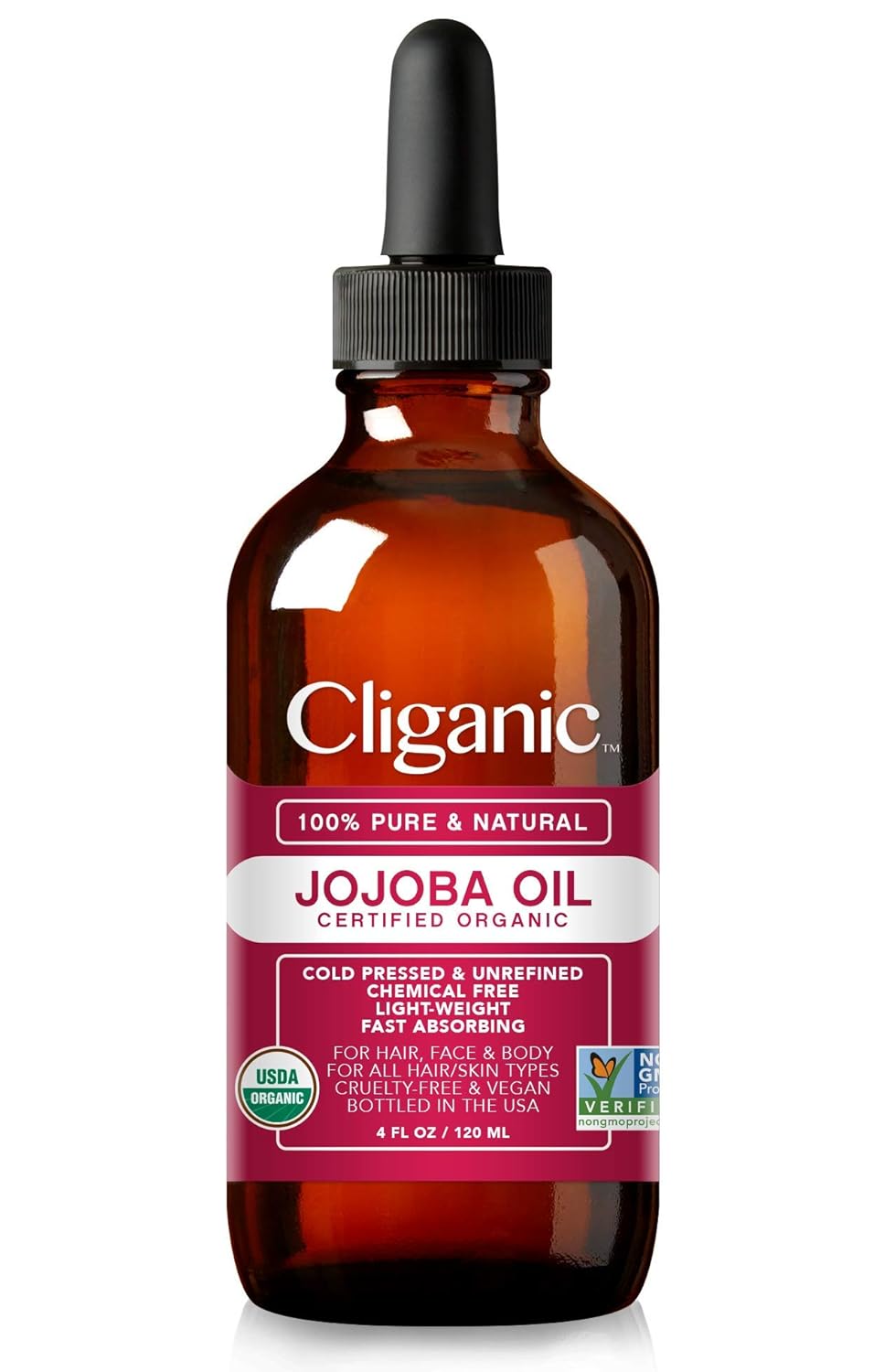 Cliganic USDA Organic Jojoba Oil, 100% Pure (4oz Large) | Natural Cold Pressed Unrefined Hexane Free Oil for Hair & Face | Base Carrier Oil | Cliganic 90 Days Warranty: Beauty
