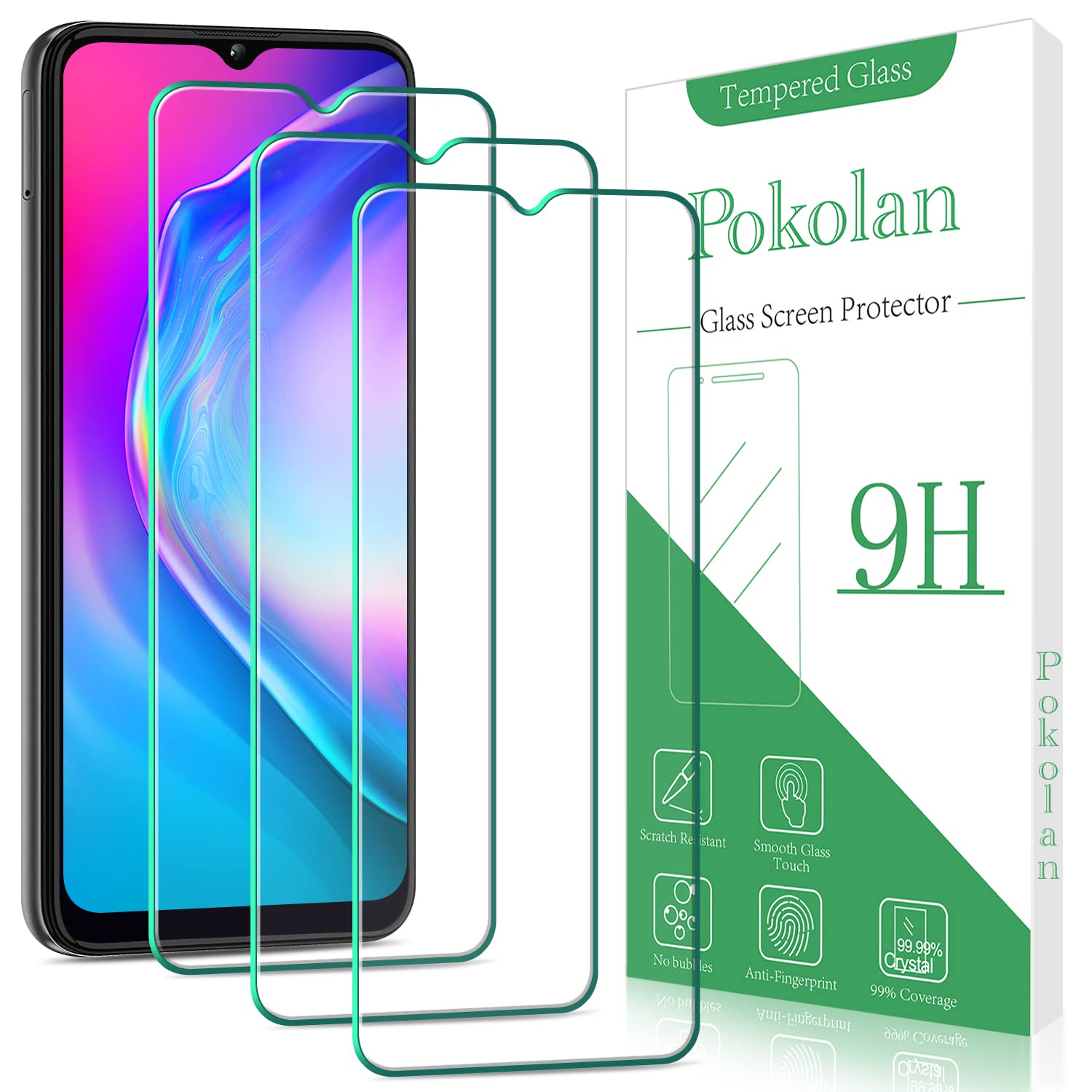 Pokolan [3 Pack Screen Protector for Motorola Moto E20 Tempered Glass, 2.5D Round Edge, 9H Hardness, Bubble Free, Anti-Scratch, Ultra Resistant