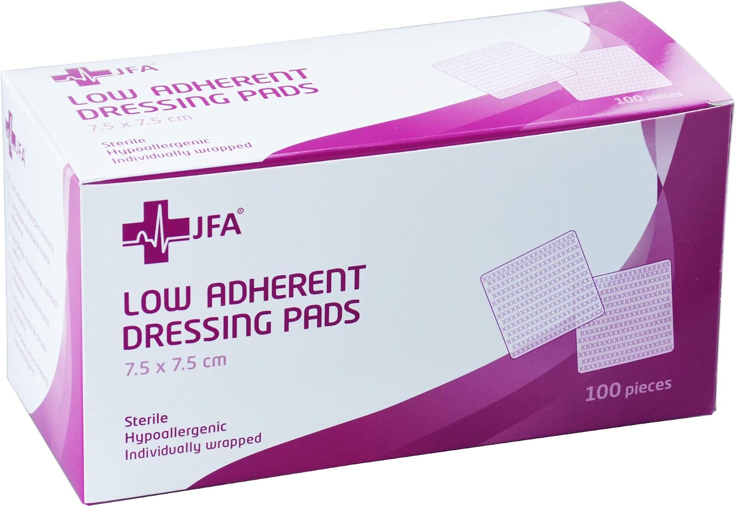 JFA Medical Low Adherent Sterile Absorbent Wound Dressing Pad 7.5cm x 7.5cm - Pack of 100, 100 Count (Pack of 1) - Image 5