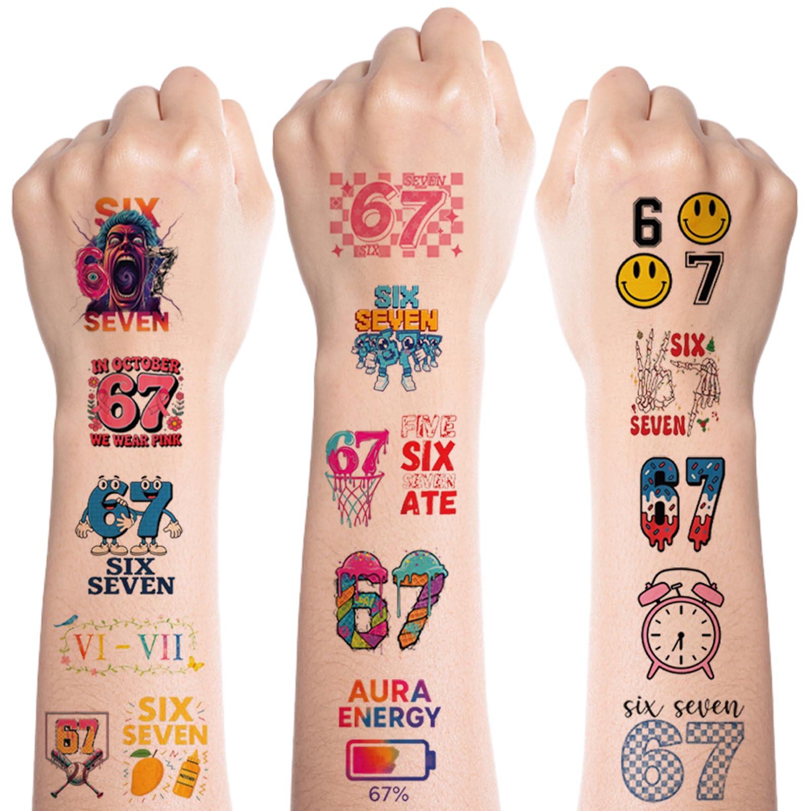 Photo 1 of 100Pcs 6 7 Meme Temporary Tattoos Stickers Set for Adults Teens, Funny Six Seven Waterproof Party Favors