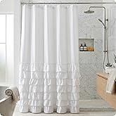 VCNY Home Melanie Ruffled Tier Shower Curtain, White, 72 x 72 in | 100% Polyester Fabric, Long Lasting &amp; Easy Clean, Sophisticated Design, Pair with Liner &amp; Hooks (Not Included)