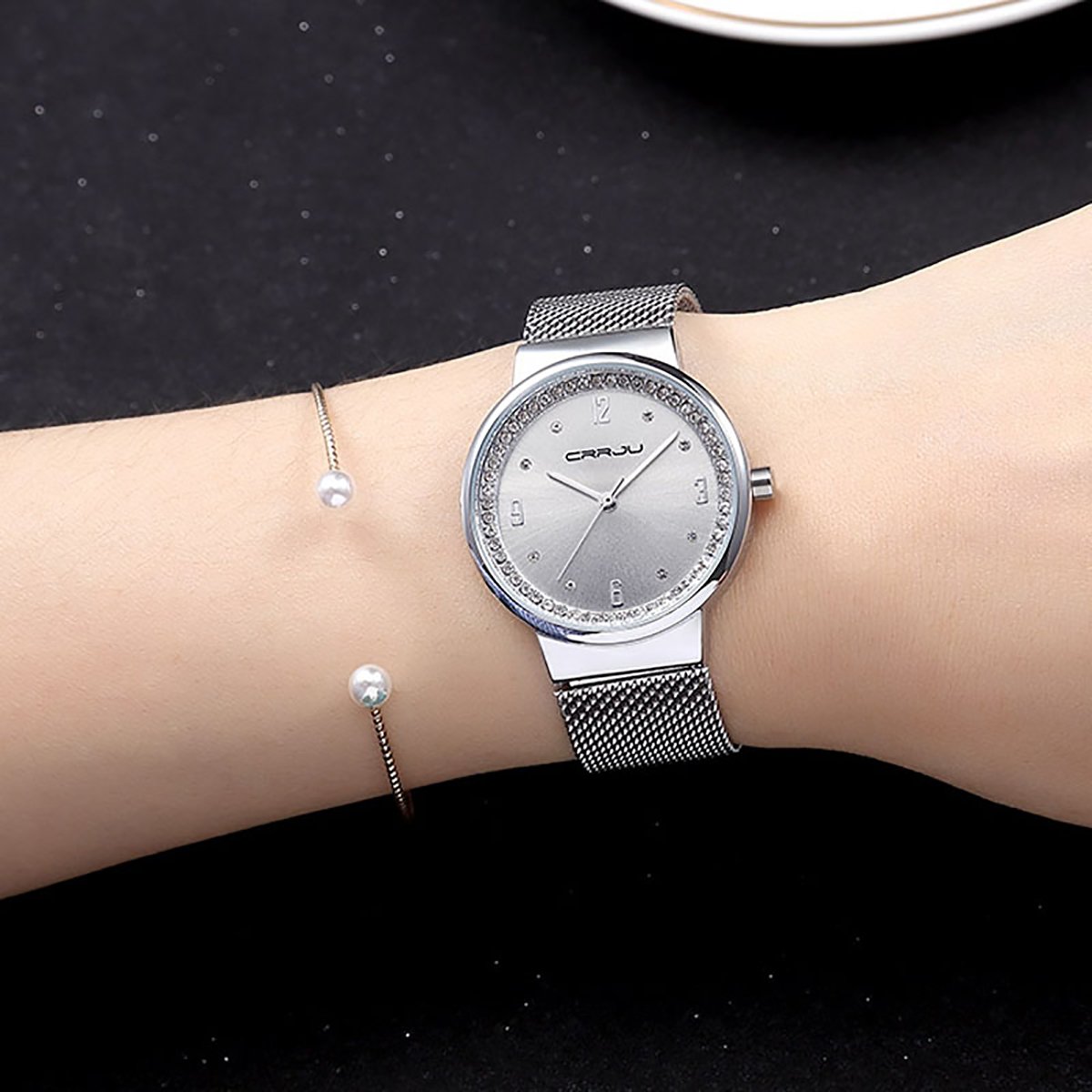 Modiwen, orologio da polso, da donna, con movimento al quarzo. Orologio con diamanti, acciaio lavorato a maglia. Orologio impermeabile, veste come un braccialetto. Orologi da donna per il tempo libero Sliver