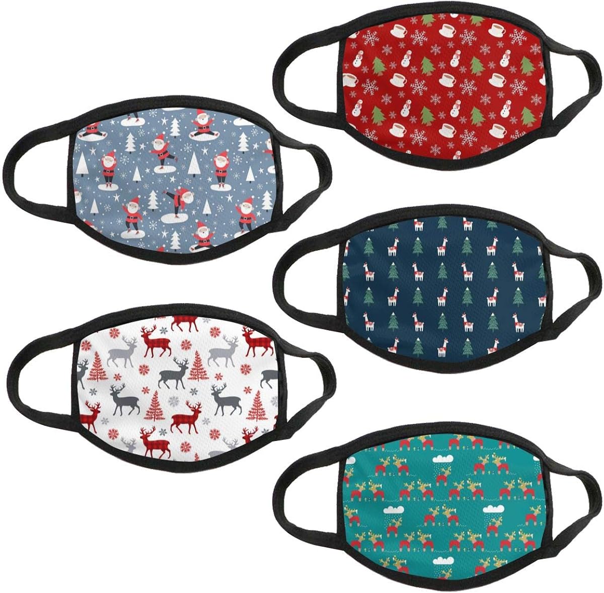 5PCS Big Kids Christmas Face Mask Bandana Reusable Washable Middle and High School Students Cover Breathable Cute Dust Covering for Youth Boys and Girls: Clothing