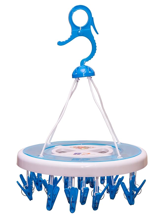 River Plast Plastic Cloth Drying Stand Hanger with 24 Clips/pegs, Baby