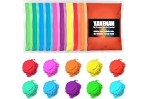 YANENAN Holi Color Powder, 10 Packs X 100 Grams, Multi-Color, Washable, Safe, Perfect Holi Powder for Color Race, Color Run, Color War, Holi Festival, Parties and Photography