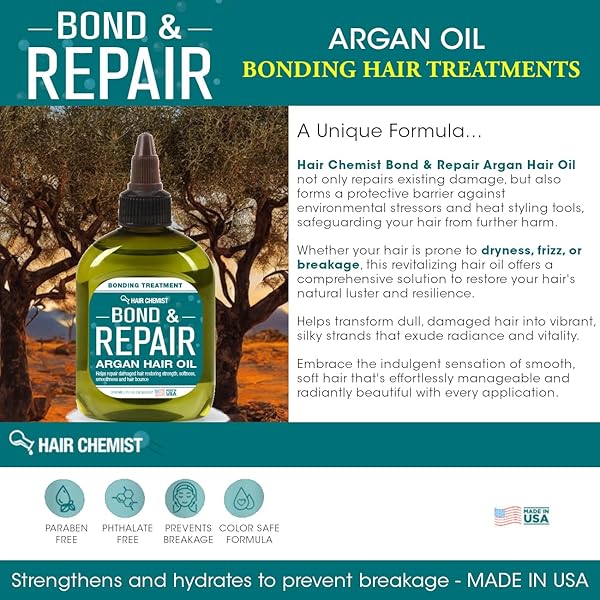 HAIR CHEMIST BOND & REPAIR ARGAN OIL – BONDING TREATMENT FOR DAMAGED HAIR, 7.1 OUNCES