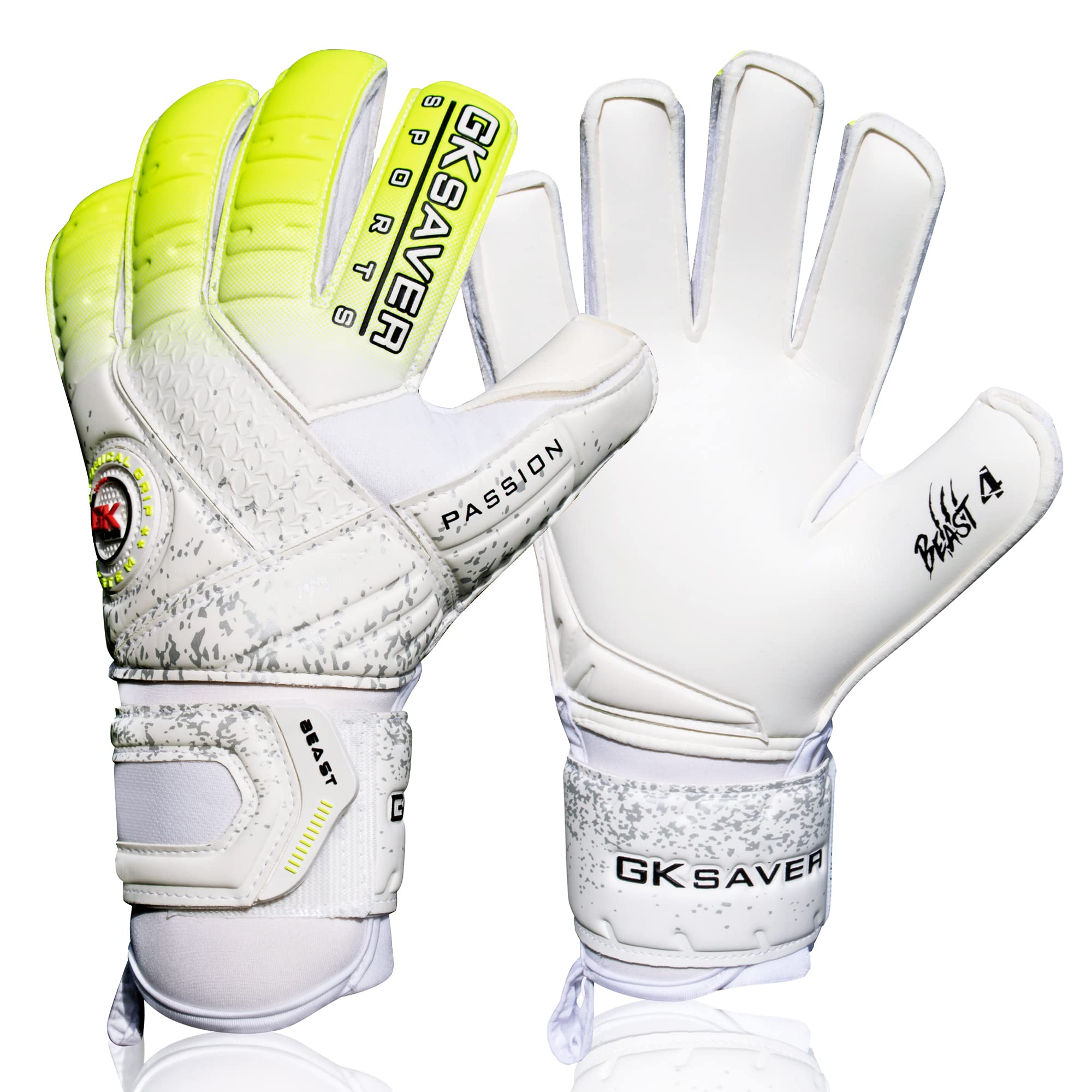 GK Saver Football Goalkeeper Gloves Passion Beast Pro Professional Anti Slip Grip Palm Soccer Goalie Gloves. (Passion Beast Pro 4, SIZE 7)
