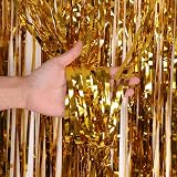 OWill Gold Metallic Tinsel Curtains 2 Packs 3ft x 8.3ft Backdrop Set view 3