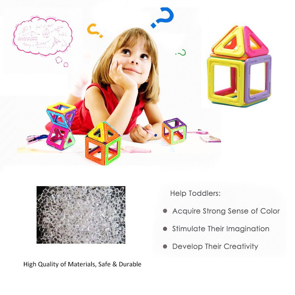 Magnetic Building Blocks, 76Pcs Magnetic Construction Creativity Thinking Educational Gifts Stacking Toys for Children Kids w/ Instruction Booklet & Storage Bag