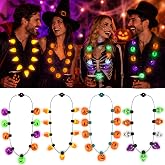 Estune 4 Pack Halloween Light up Necklace | Glow Candy Corn, Pumpkins Ghost, Halloween Necklaces, Colorful Glow Accessories Bulk, for Trick or Treat Party Favors