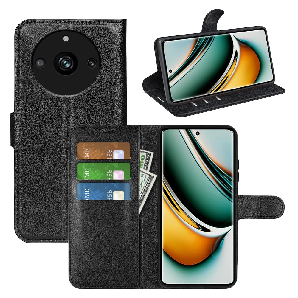 JIUNINE Case for Realme 11 Pro 5G / Realme 11 Pro + 5G, Leather Wallet Case Flip Cover with [Card Slot] [Magnetic Closure] [TPU Inner Shell] for Realme 11 Pro 5G / Realme 11 Pro Plus 5G, Black