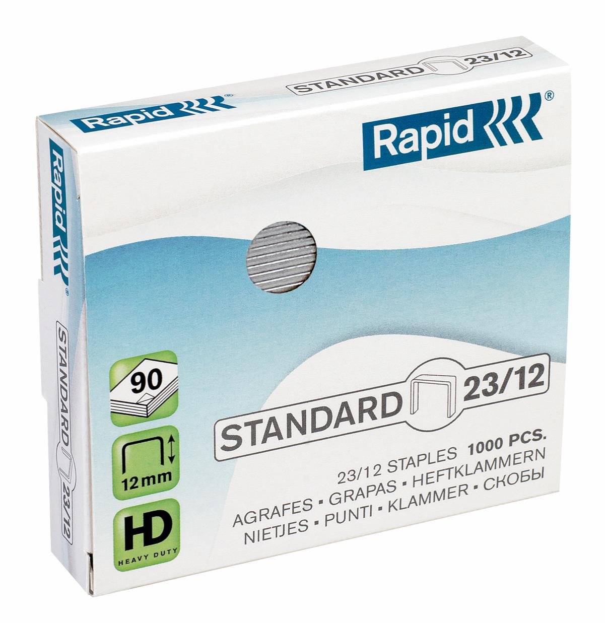 Rapid 23/12mm Standard Staples, For Stapling 60-90 Sheets, Use with Heavy Duty Staplers, Galvanised Wire, Box of 1000, 24869400
