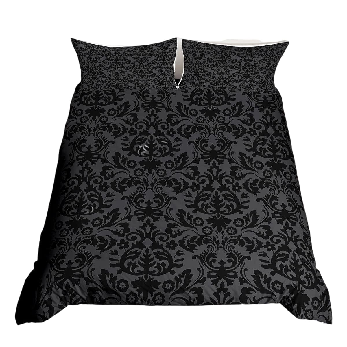 Homewish Adults Grey Black Damask Bedding Set Antique Victorian Baroque Duvet Cover King Size Gothic Vintage Floral Duvet Cover Set Bohemian Exotic Quilt Cover Bedroom Decor 2 Pillow Cases, Gray — image 1