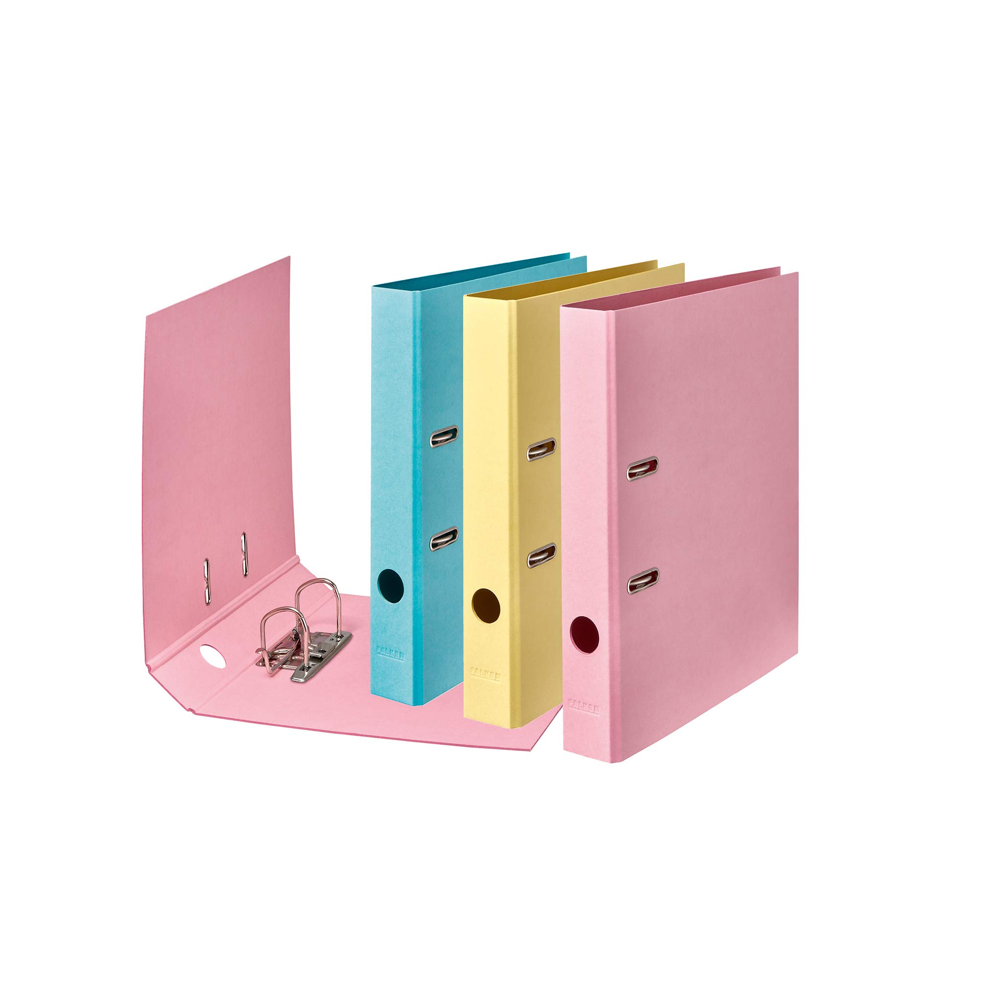 Original Falken 10-pack Vegan Folder Pure Pastel. Made in Germany. 5 cm wide DIN A4 assorted colours (sky_blue, vanilla_yellow, flamingo_pink) File folder Letter folder Office folder Cardboard folder