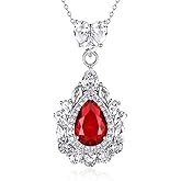 Lolitta Valentine's Day Necklace For Women,Red Teardrop Large Pendant,14K White Gold Plated 18+2 Inch Adjustable Chain,Dainty Jewelry Rose Gifts Set,Anniversary Birthday Gifts For Women,Mom,Her,Wife