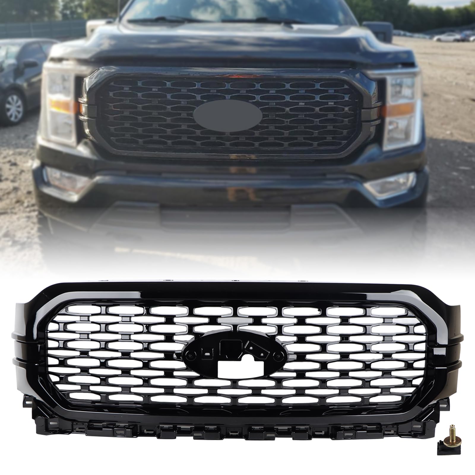 Photo 1 of Duolctrams Gloss Black Front Grille Grill Assembly Compatible with 2021 2022 2023 Ford F150 F-150 XL XLT ML3Z-8200-LBPTM