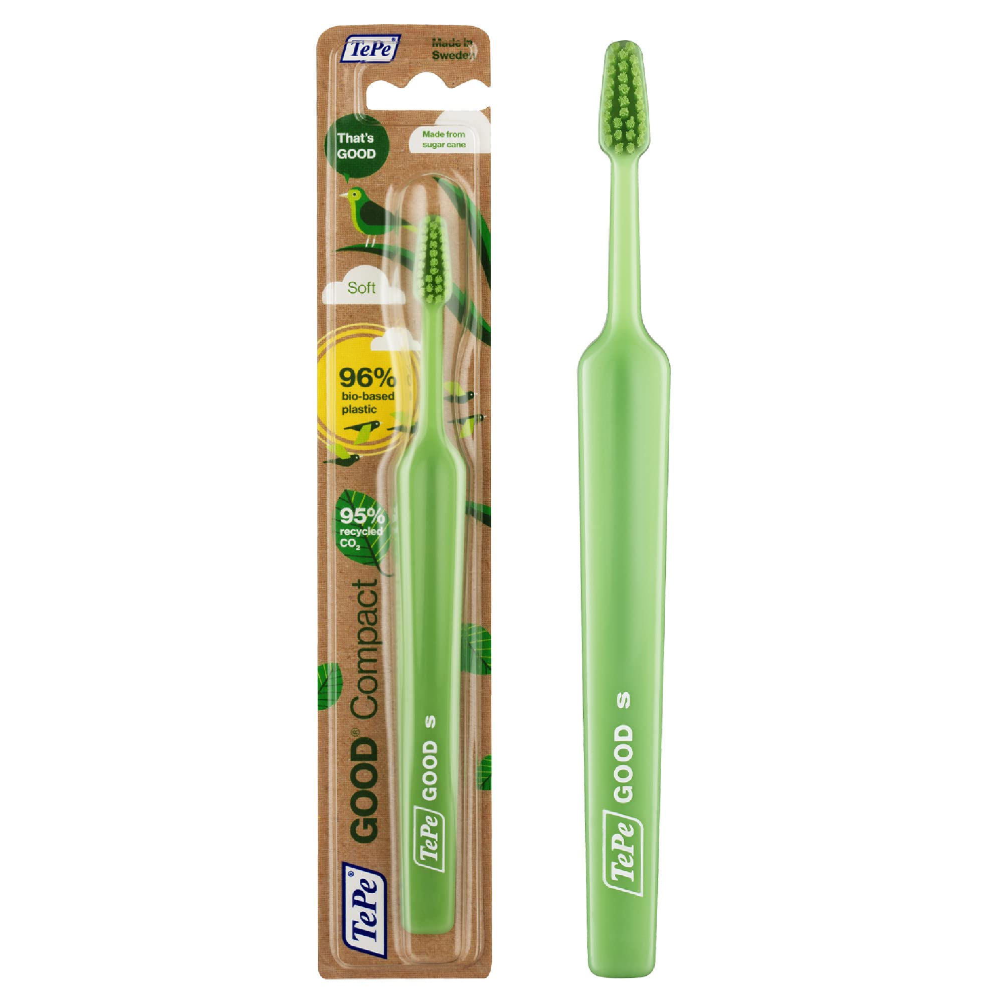 TePe Good Compact Toothbrush, Soft, Assorted Colours, 1pc, Soft Toothbrush for Adults, Sustainable Toothbrush