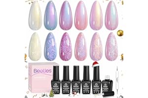 Beetles Pearl Gel Nail Polish, 6 Colors Shimmer Pearl White Pink Purple Mermaid Nail Drawing Gel Polish Soak Off Uv Gel Polish Swirl Shell Thread Effect DIY Manicure Gift for Women