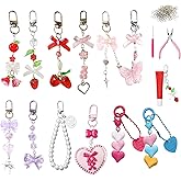 12 Pack Finished Lip Gloss Keychain Holders for Women – Cute Lip Balm Keychain Bulk with Charms, Heart shape，Strawberry Butterfly Bow Design, Lip Gloss Holder Keychain for Purse or Keys Accessories