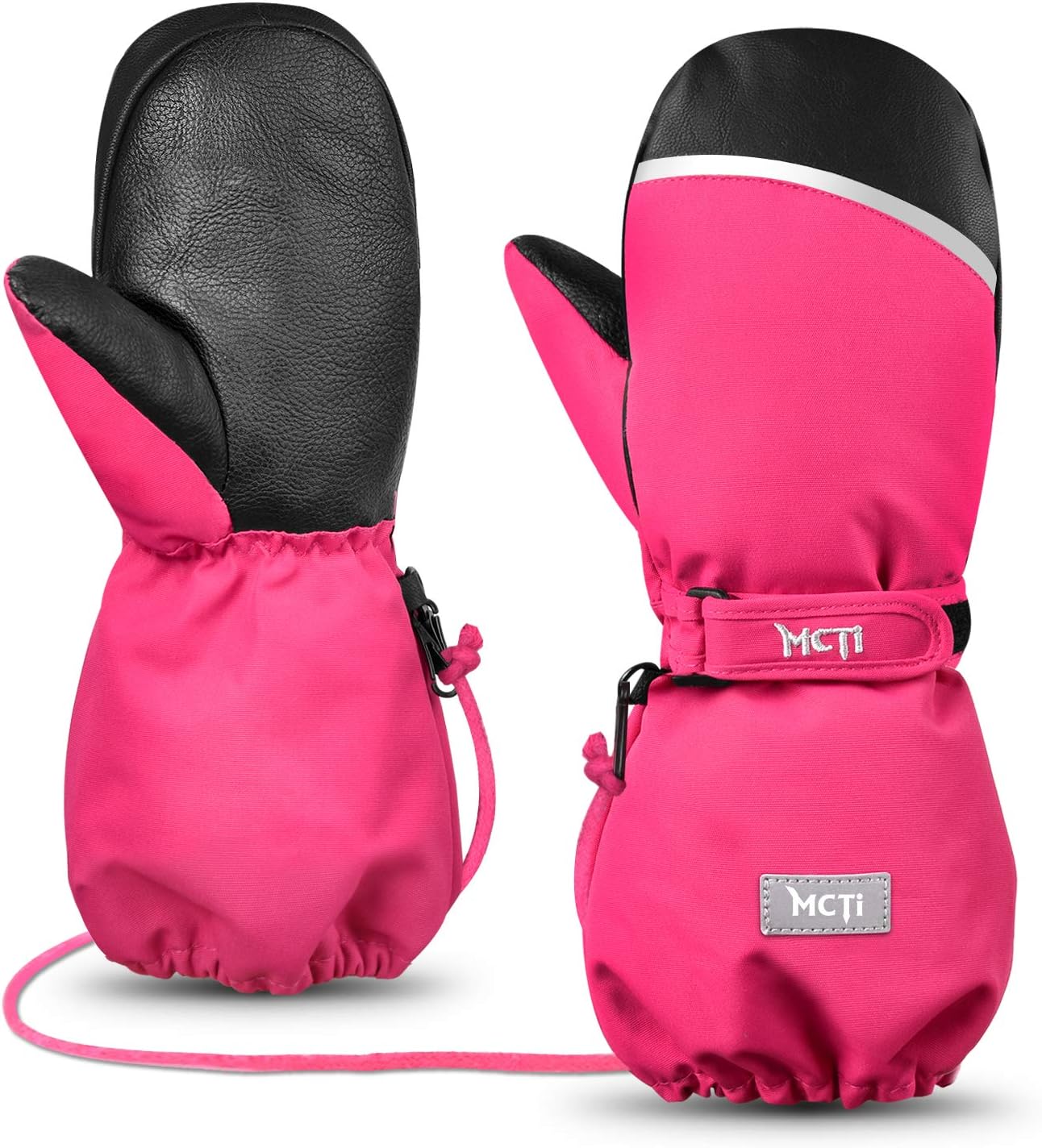 MCTiKids Mittens Waterproof Winter Ski Warm Sherpa Lined Long Cuff with String