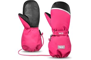 MCTi Kids Mittens Waterproof Winter Ski Warm Sherpa Lined Long Cuff with String Red XS