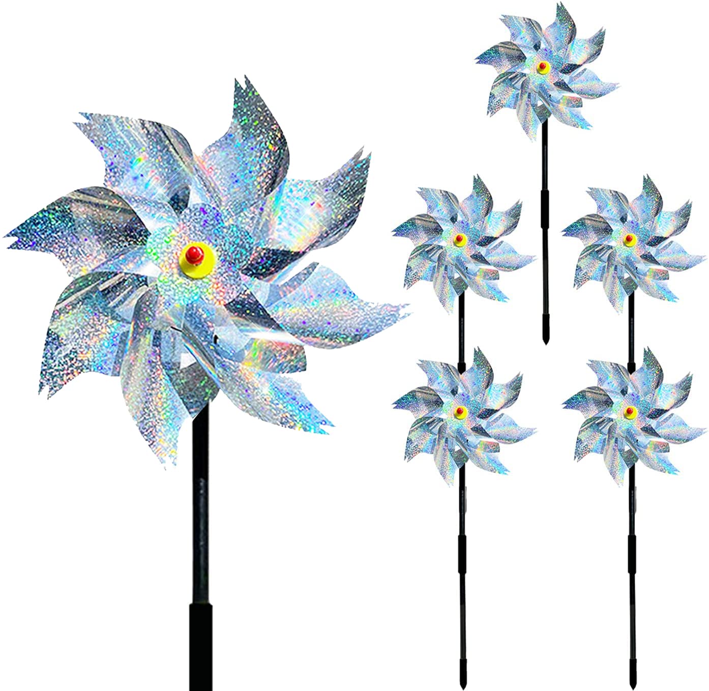 Pigeon Deterrent Reflective Bird Repellent Windmill Bird Deterrent Windmills for Garden Bird Scarers for Gardens, 5PCS Silver, 24cm Diameter Plastic with Reflective Effect