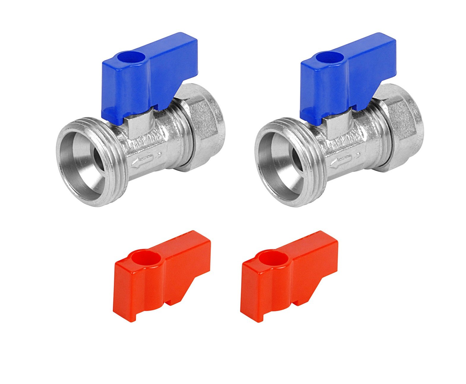 Invero® Pair of Hose Taps Straight for Washing Machines 15mm x 3/4" Includes 2X Blue Handles and 2X Red Handles (Hot and Cold)