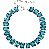 Firstmeet Rectangular Crystal Rhinestone Collar Necklace Wedding Sparkly Colorful Crystal Choker For Women