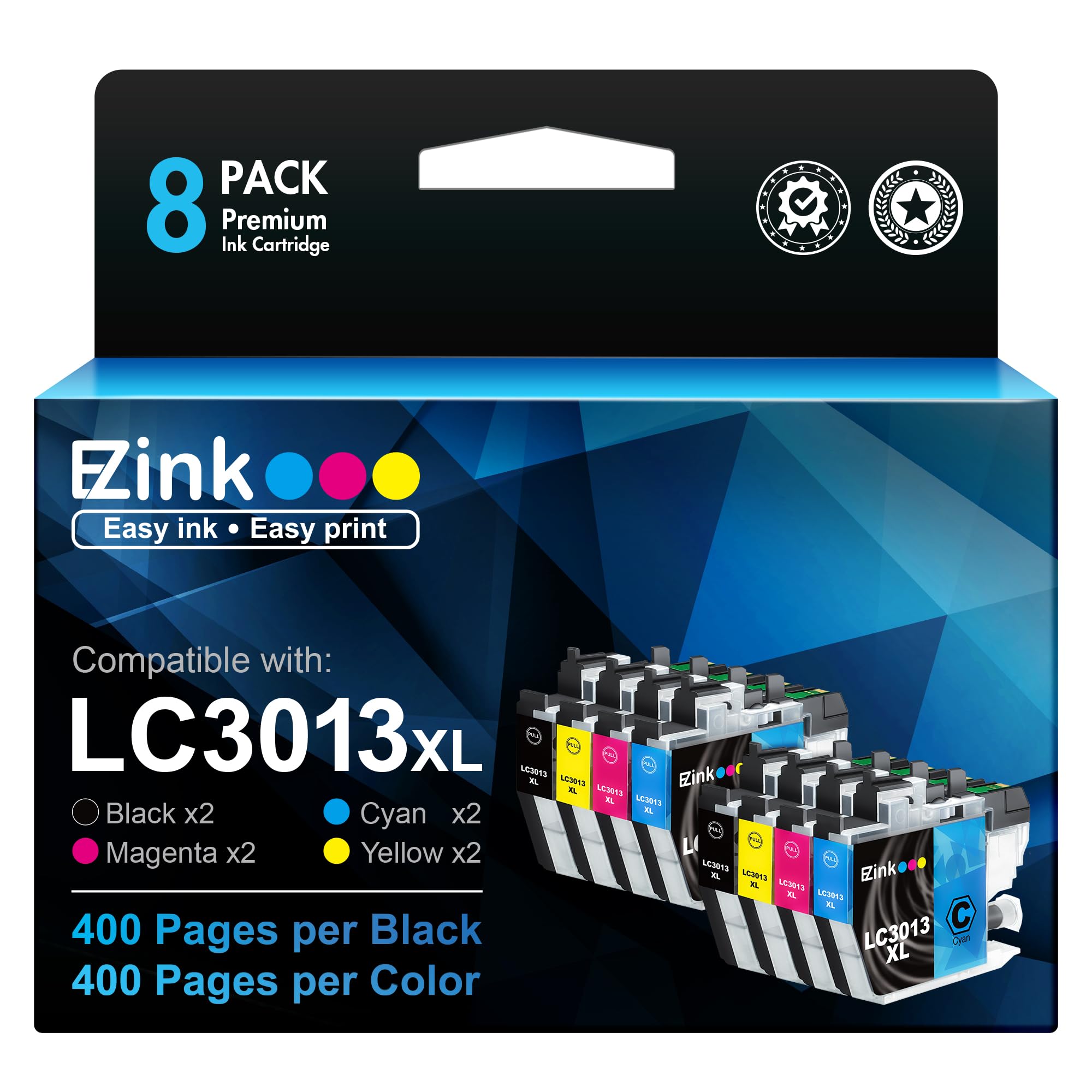 Photo 1 of E-Z Ink Compatible Ink Cartridge Replacement for Brother LC3013 LC3011 LC 3013 LC3013XL to Use with Brother MFC-J491DW MFC-J497DW MFC-J690DW MFC-J895DW (Black Cyan Magenta Yellow 8 Pack)