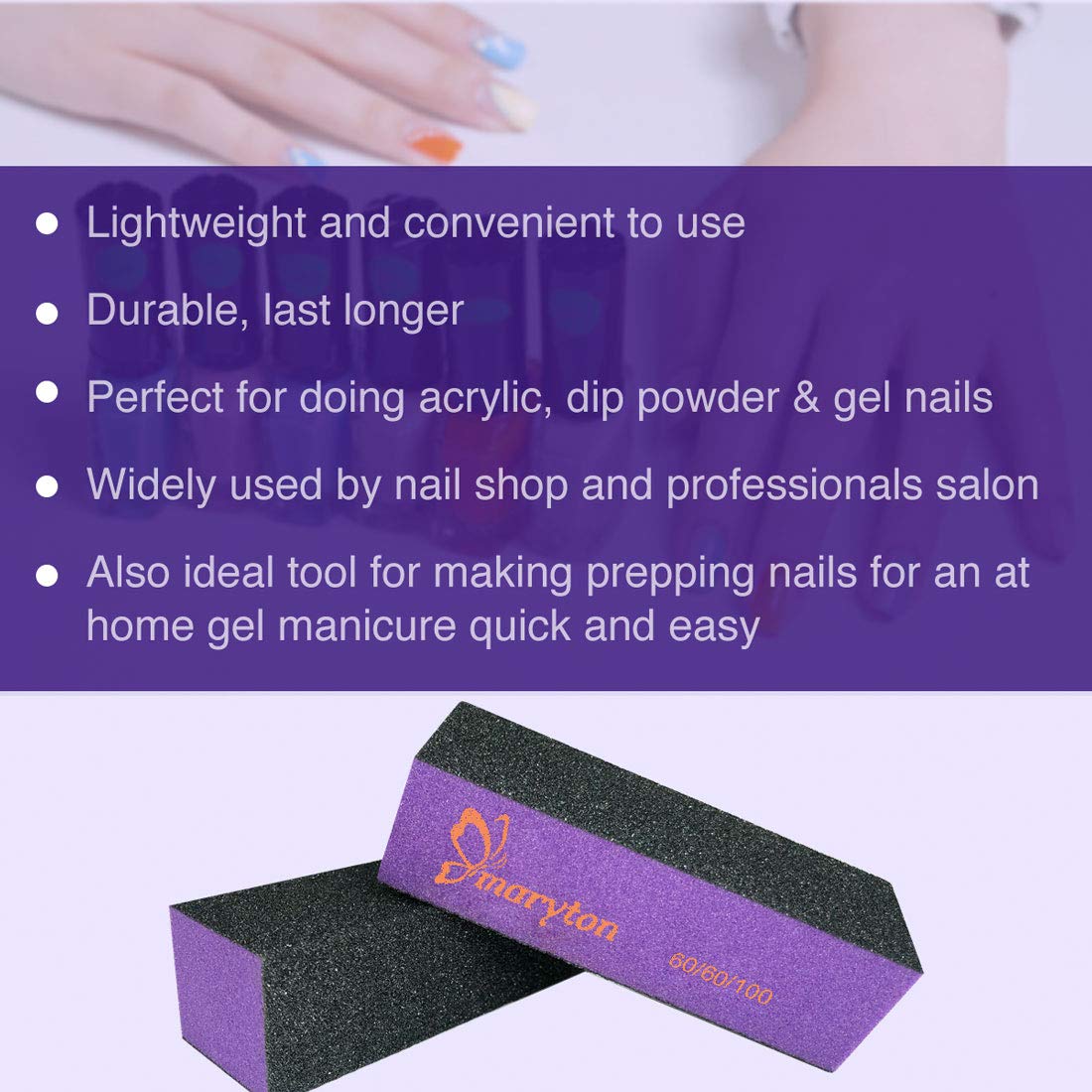 Nail Buffer Sanding Block Polisher Buffing File 60/100 Grit Nail Art Pedicure Manicure Tool 10 PCS (Black Purple) : Beauty
