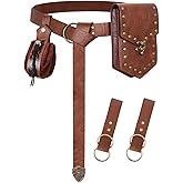 Dicxoser 5PCS Renaissance Pirate Belt Set - Viking Metal Belt with Pouch, Coin Purse & Skirt Clips for Ren Faire &LARP