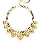 ENSKEFEN Vintage Heart Charm Necklaces for Women Matte Gold Charm Necklace Chunky Link Chain Necklace Fashion White Gold Heart Necklaces