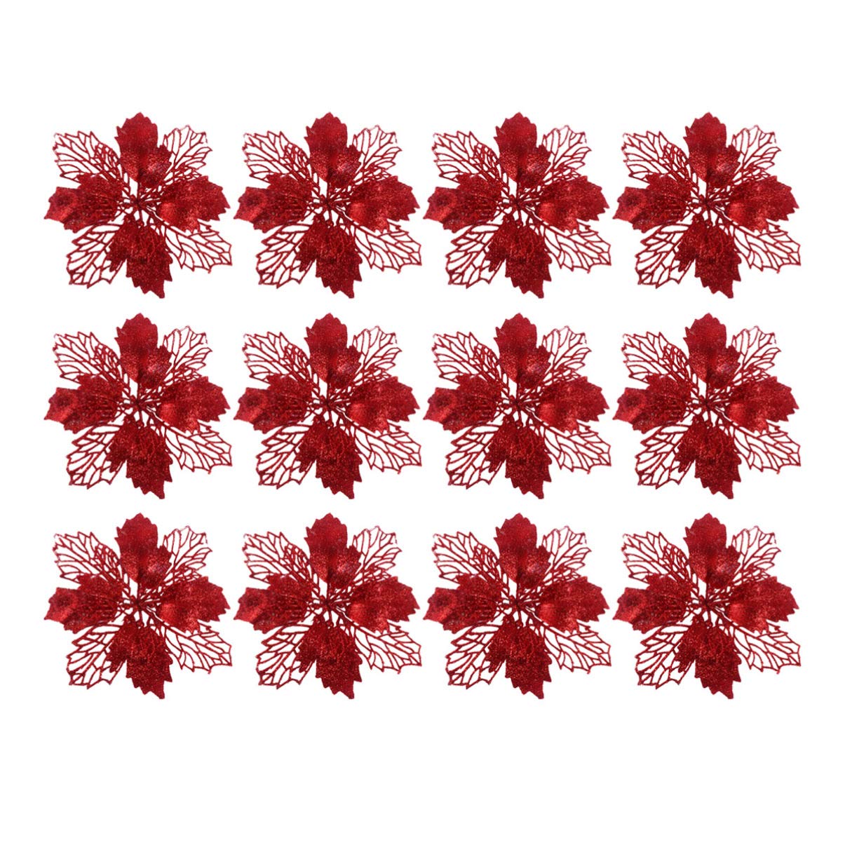 TOYANDONA 12pcs Glitter Poinsettia Christmas Artificial Flowers Christmas Tree Floral Ornaments Decorations Xmas Tree Pendant Wreath Filler (Red)