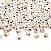 Kzyapi 1000Pcs Square Number Beads Cube 6x6mm White Acrylic Bead DIY for Bracelets Necklace Jewelry Making (White-Gold)