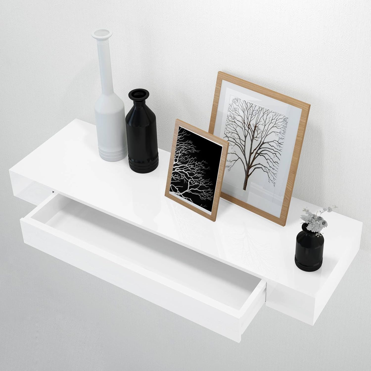 Miadomodo - Estante de Pared con cajón en Blanco - para Guardar Joyas