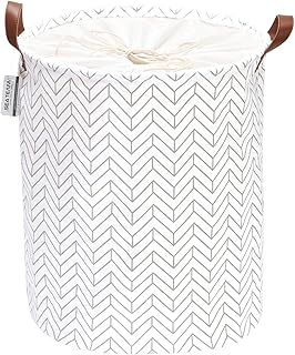 Sea Team Pfeilmuster Wäschekorb Leinwand Stoff Wäschekorb Faltbarer Vorratsbehälter mit PU-Ledergriffen und Kordelzugverschluss, 19,7 x 15,7 Zoll, wasserdicht innen, grau