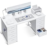 ODK 48 Inch White Computer Desk with 8 Fabric Drawers, Modern Office Desk with Large Storage for Home Office, Study, Gaming,