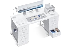 ODK 48 Inch White Computer Desk with 8 Fabric Drawers, Modern Office Desk with Large Storage for Home Office, Study, Gaming, White