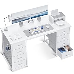 ODK 48 Inch White Computer Desk with 8 Fabric
