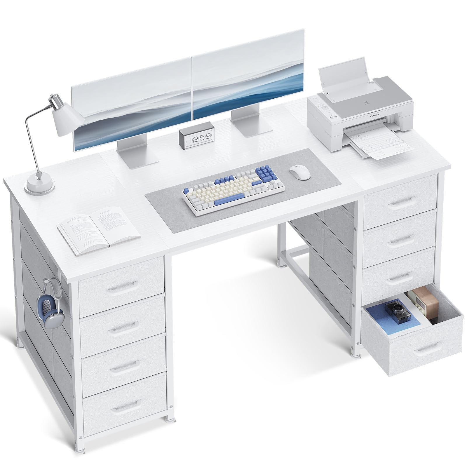 ODK 48 Inch White Computer Desk with 8 Fabric