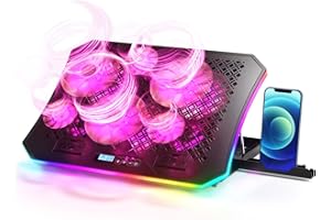 Laptop Cooling Pad, KeiBn RGB Laptop Cooler for 15.6-17.3 Inch Laptops, with 10 Modes Lights | 6 Fans | 7 Height Stands | 2 USB Ports | Desk or Lap Use (A8/Purple)