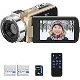 ORDRO Full HD 1080P 30FPS Video Camera Camcorder | 18X Digital Zoom & Night Vision | 3.0" 270° Flip Screen | Includes 16GB Card, Remote, 2 Batteries | YouTube & Vlogging Recorder