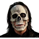 HOMELEX Skull Mask for Adults with Movable Jaw, Halloween Costume | Plastic skull mask with a movable jaw, mesh eye panels, ventilation holes, and an adjustable strap for Halloween and cosplay.