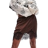 Amiblvowa Women Lace Satin Half Slips Skirts Low Rise Lace Trim Underskirts Flowy A Line Silky Short Skirt Fairy Mini Skirt
