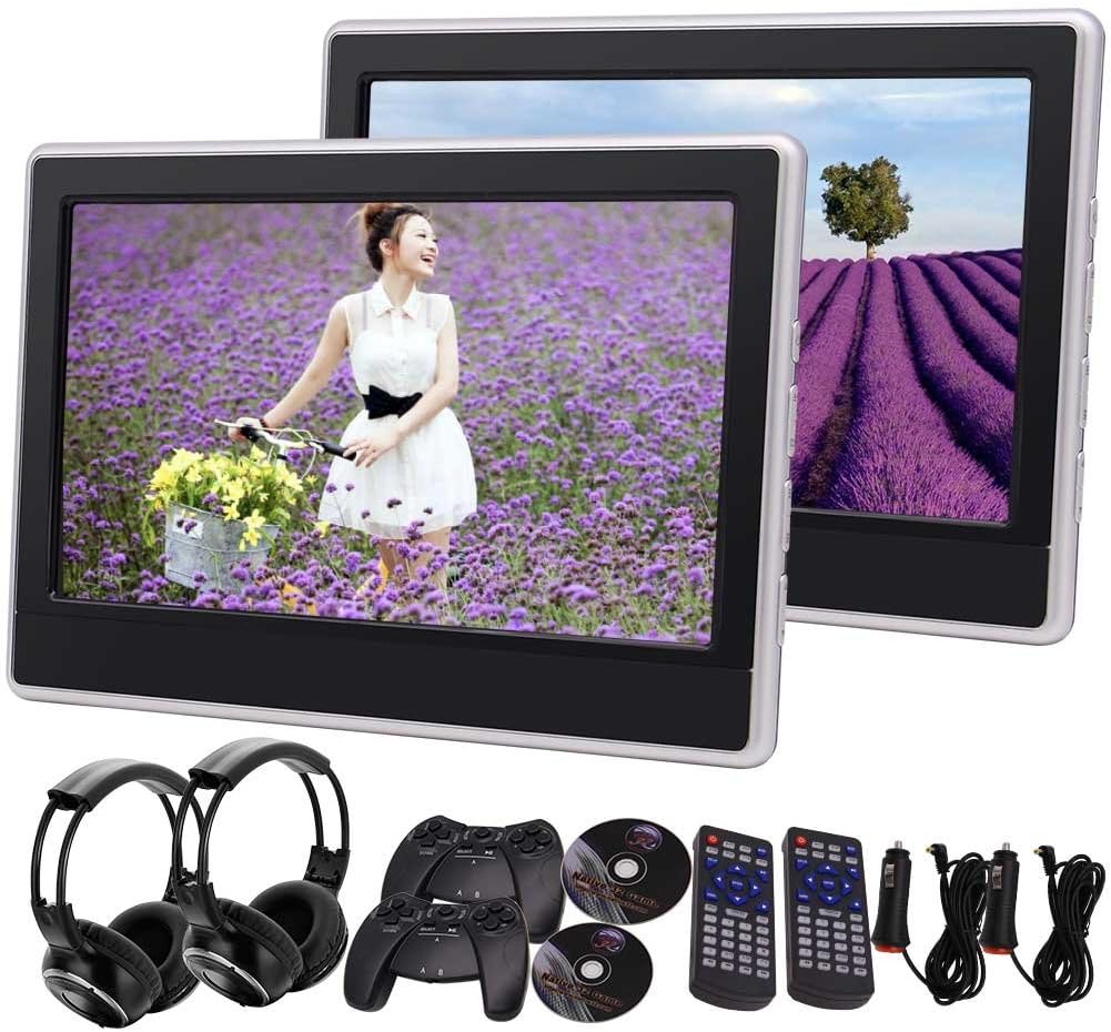 Eincar 2PCS Car Headrest Monitors with 11.6 Inch Wide LCD Screen Car DVD Player Support USB SD FM IR Multi-OS Language with Dual Wireless Headphones Remote Control