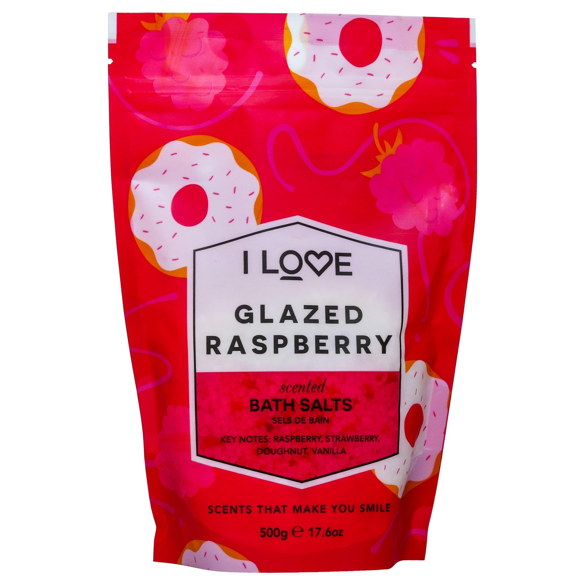 I Love Signature Glazed Raspberry Scented Bath Salts, with 99% Naturally Derived Ingredients, Lightly Fragranced Leaving Skin Feeling Silky & Smooth, Vegan-Friendly - 500g