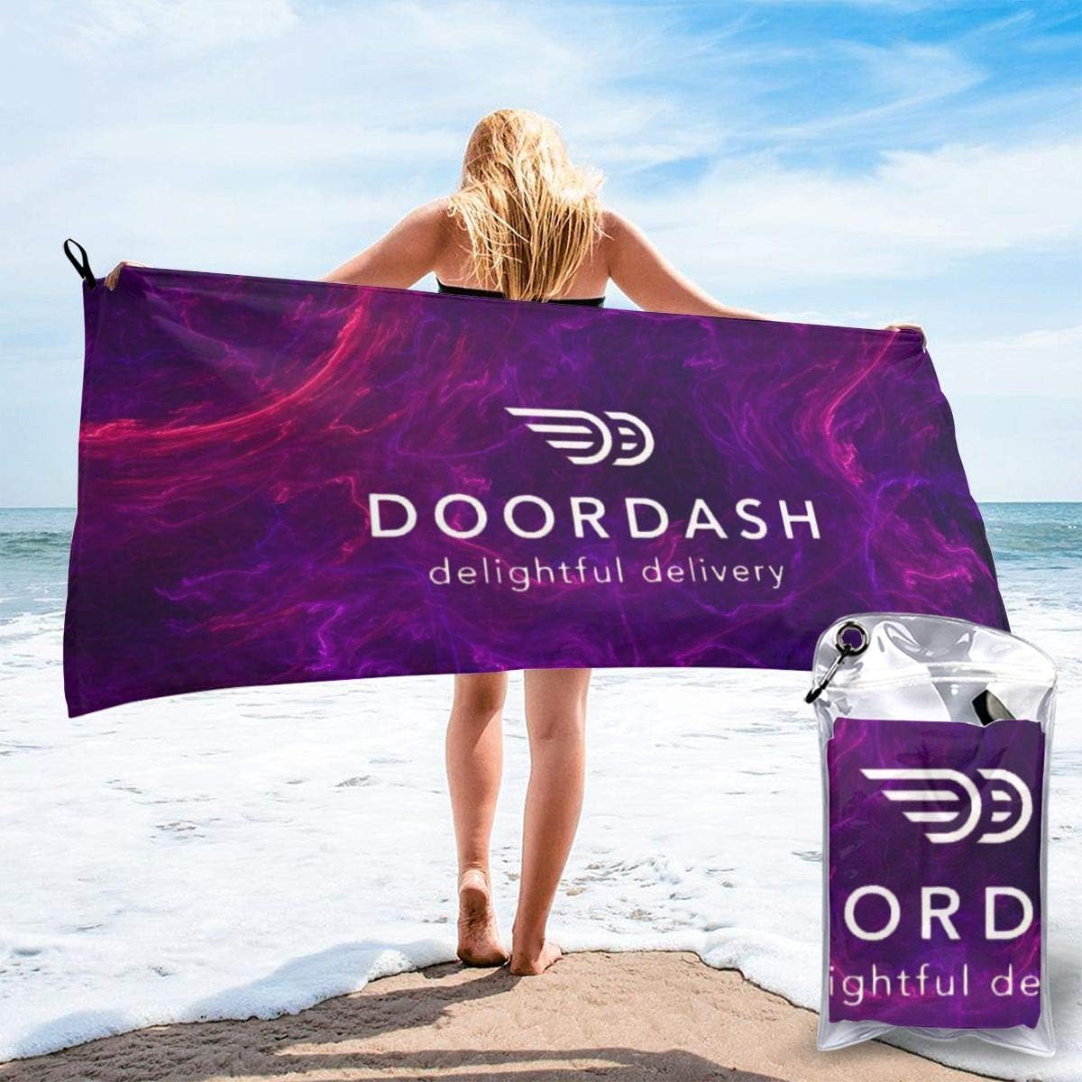 Myzly Doordash Delightful Delivery Microfiber Beach Towel,Portable Oversized Travel Towel, Quick Drying Lightweight Body Bath Towels, Printed Shower Beach Blanket27.5 x55