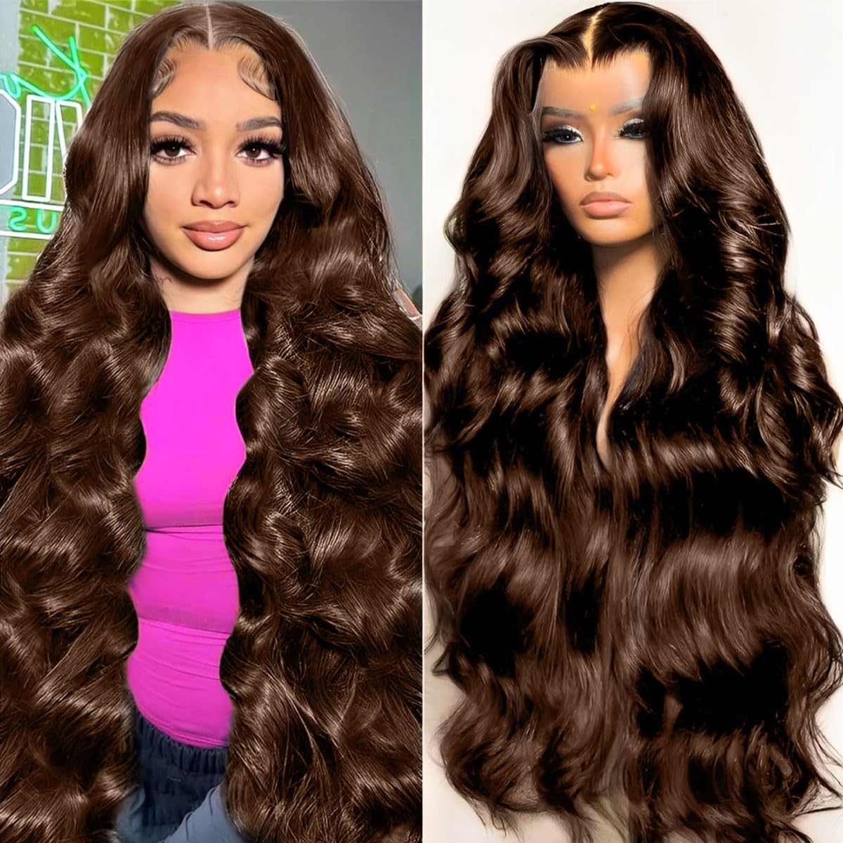 Brown Human Hair Wig 13x6 HD Frontal Chocolate Brown Lace Front Wigs Human Hair Colored Wigs Human Hair Wear And Go Glueless Wig Body Wave Real Hair Wigs For Women Human Hair 180 Density 22 Inch