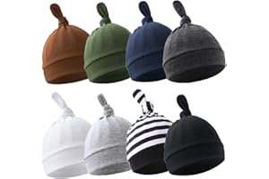 BEoffer 8 Pack Baby Newborn Hats Set Top-Knot Beanie Soft Stretchable Hats Adjustable Caps for Infant Girls Boys 0-6 Months