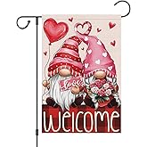 Wodison Valentines Day Gnomes Garden Flag 12x18 Inch Double Sided，Flower Love Hearts Welcome Small Burlap Yard Flag for Home Outside Holiday Decoration